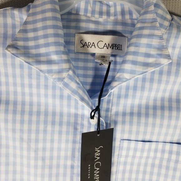 Sara Campbell XS Light Blue Collared Striped Button Down Tunic Dress Shirt NWT - Picture 2 of 4